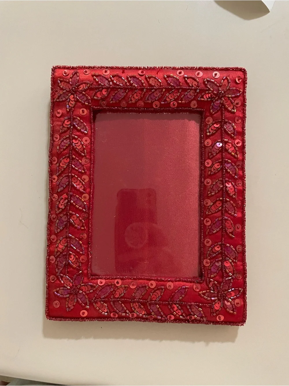 Handmade Red Sequin Embellished 4x6 Photo Frame